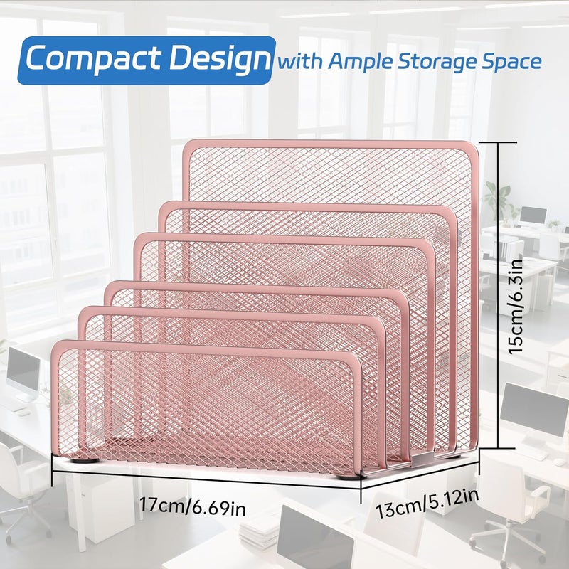 ReePlan Mail Organizer Countertop with 5 Slot, Metal Mail Holder for Desk, File Holder Letter Sorter for Envelope, Bill and Document (Rose Gold) - Image 2